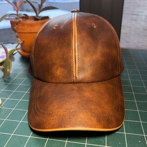 Brown Leather Baseball Cap